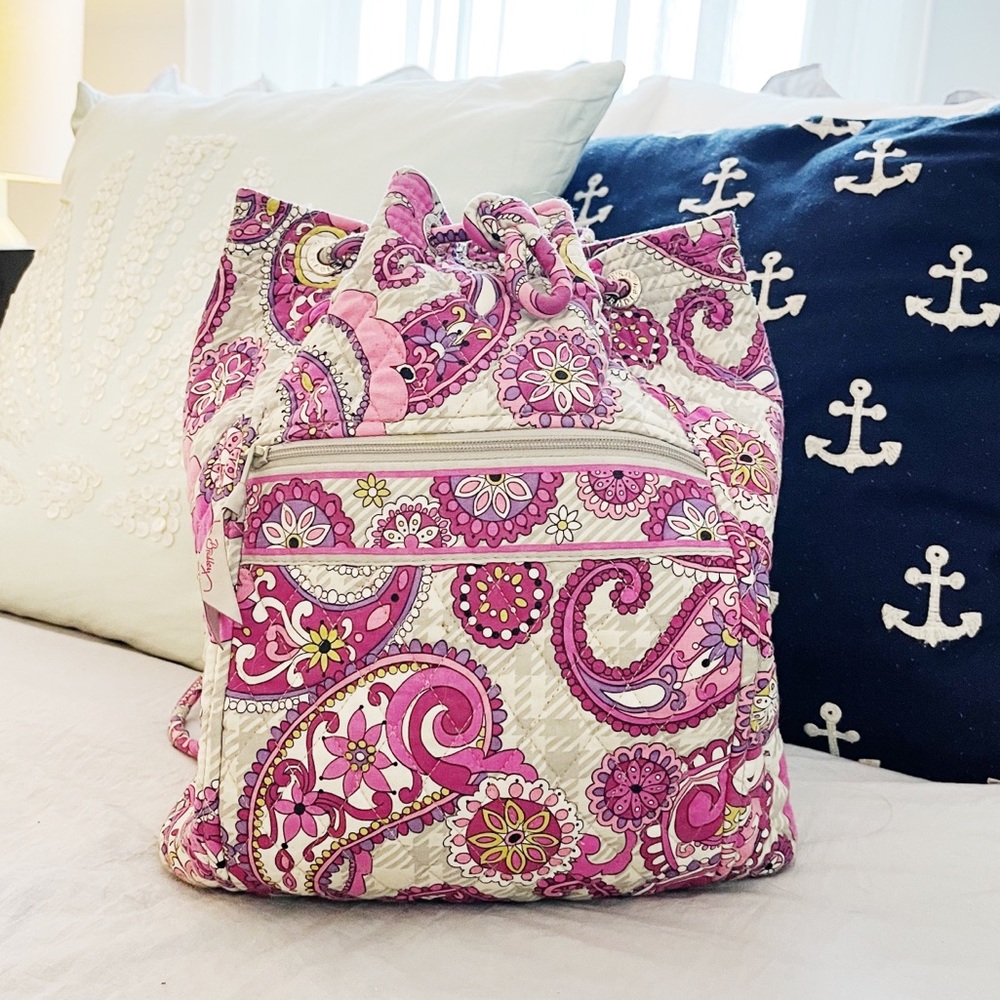 Vera Bradley Drawstring Backpack in Paisley Meets Plaid